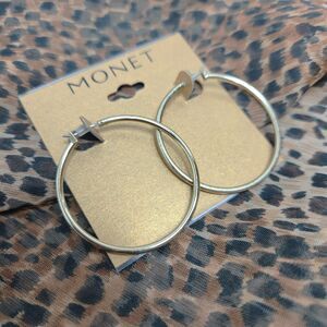 Monet Hoop Earrings On Card Gold Tone 1.5 inch Classic Everyday Boho Chic